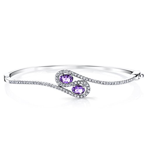 【中古】【未使用・未開封品】Peora Amethyst インフィニティヒンジ付きバングルブレスレット 女性用 925スターリングシルバー、天然宝石、合計1カラット オーバル形状 6x4mm