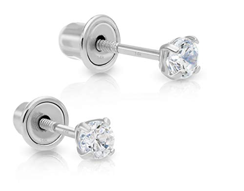 【中古】【未使用・未開封品】Art and Molly Women's 14K White Gold Cubic Zirconia Stud Earrings With Screw Backs (2.5Mm)｜AJIMURA-SHOP