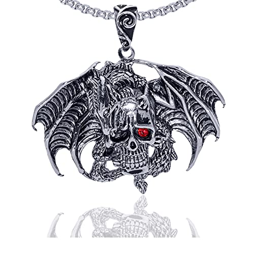 【中古】【未使用・未開封品】Golastartery パンク 傲慢なステンレススチール製ドラゴンペンダント 翼とスカルのペンダント クリスタルチェーンネックレス｜AJIMURA-SHOP