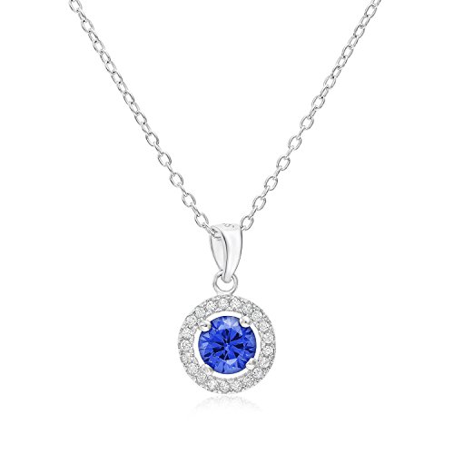 【中古】【未使用・未開封品】TILO JEWELRY スターリングシルバー 9月模造サファイアとキュービックジルコニア 誕生石 ヘイローペンダント, ガラス, キュービックジルコニア,