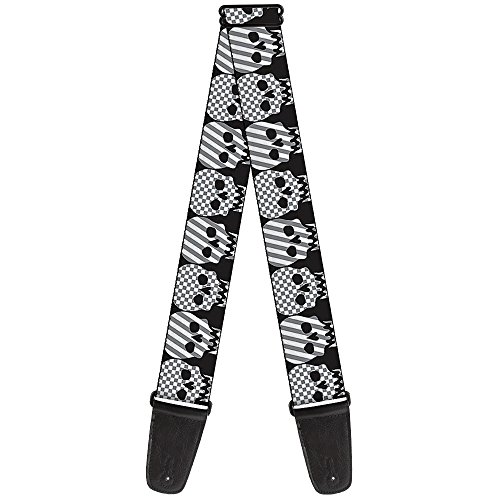 【中古】【未使用・未開封品】バックルダウンギターストラップ - チェッカー＆ストライプスカルブラック/ホワイト/グレー - 2\