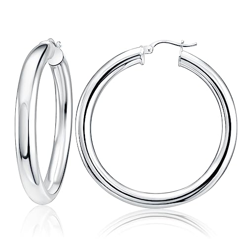 【中古】【未使用・未開封品】Hoops & Loopsスターリングシルバー5?mm高光沢Mediumラウンドフープイヤリング 43186-229003