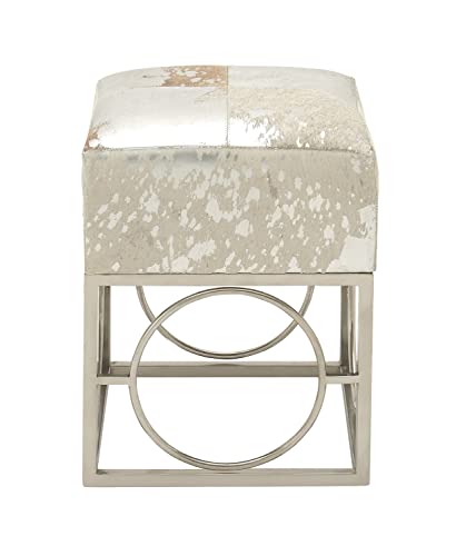 【中古】【未使用・未開封品】Deco 79 Stainless Steel Leather Hide Silver Stool, 16\