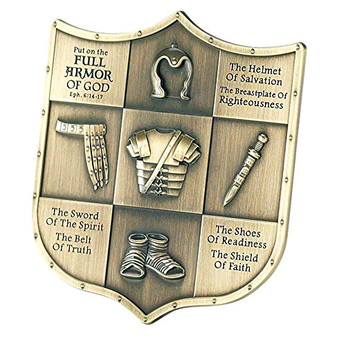 【中古】【未使用・未開封品】卓上用文字入り飾り板 Full Armor of God「エフェソの信徒への手紙6章」楯型 3.5インチ