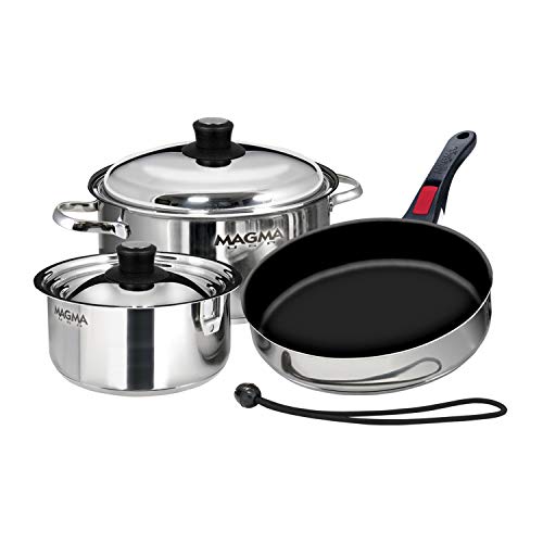 【中古】【未使用・未開封品】Magma Products, A10-363-2-IND, Gourmet Nesting 7-Piece Stainless Steel Induction Cookware Set with Ceramica Non-Stick