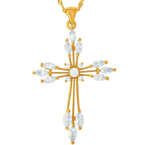 【中古】【未使用・未開封品】Lifetime Jewelry クロスネックレス キュービックジルコニアの雪の結晶ペンダント 24Kゴールド高級メッキ ファッションジュエリー 18インチチェ