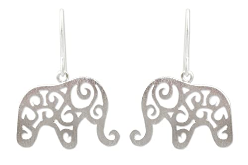 【中古】【未当て嵌める・未開封品】Novica。925スターリングシルバーダングルイヤリング\u0027 Elephant Arabesque \u0027