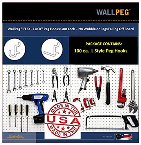 【中古】【未使用・未開封品】WallPeg フックキット ? 100L 特許取得済みロックペグボードフック ツールストレージ ガレージオーガナイザー 選択可能 B/W (100、ホワイト)