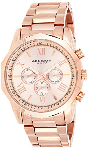 【中古】【未当て嵌める・未開封品】Akribos XXIVメンズrose-tone多役立つことDodecagon Bezel with rose-tone文字盤on rose-toneステンレススチールブレスレットウオッチak940rg