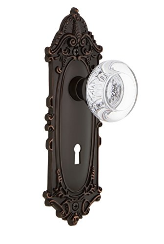 【中古】【未使用・未開封品】Nostalgic Warehouse ビクトリア朝プレート 鍵穴付き ラウンドクリアクリスタルガラスノブ プライバシー - 2.36インチ タイムレスブロンズ