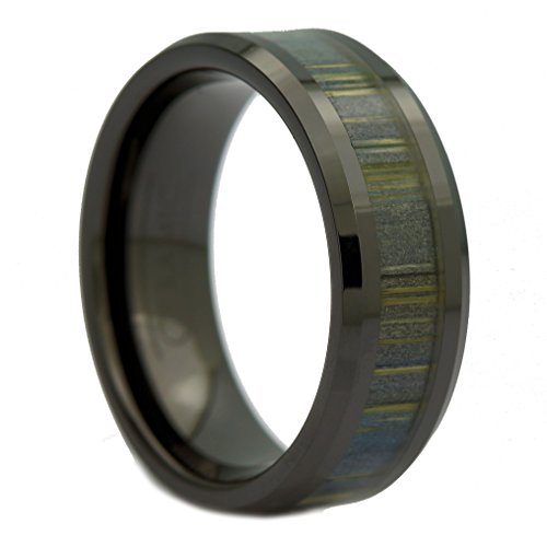 【中古】【未使用・未開封品】MJ Metals Jewelry 8mm ブラックセラミックリング ゼブラウッドのインレイ ウェディングバンドリング|AJIMURA-SHOP