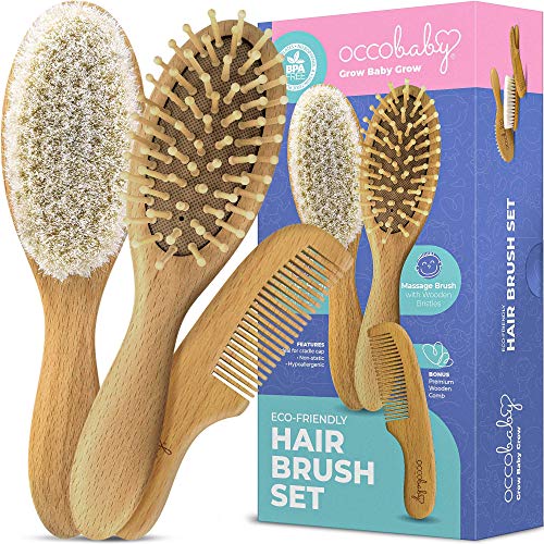 【中古】【未使用・未開封品】Best Baby Wooden Hair Brush and Comb Set for Newborns & Toddlers | Natural Soft Bristles for Cradle Cap | Wooden Bristles Massage Brush