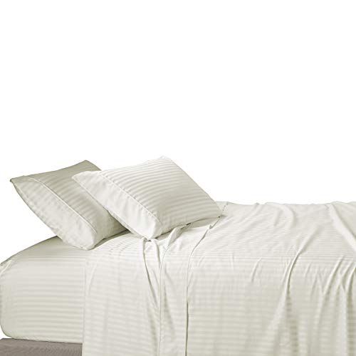 【中古】【未使用・未開封品】(Twin XL, Ivory) - Stripes Ivory 600 Thread Count Twin Extra Long (XL) Size Sheet Set, 100% Cotton Deep Pocket Bed Sheets 600TC.
