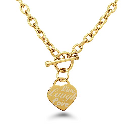 【中古】【未使用・未開封品】Live Laugh Love刻印ハートチャームブレスレット ネックレス ステンレススチール