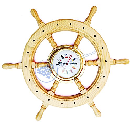 【中古】【未使用・未開封品】Nagina International 装飾プレミアム木製船輪 重厚な真鍮時計フラグダイヤル時計 - ホームインテリア