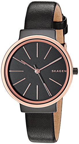 【中古】【未当て嵌める・未開封品】Skagen レディース Skw2480 Ancherブラックレザーウォッチ 黒いこと/サクラ色ゴールド 靴-その他
