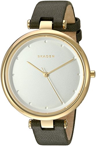 【中古】【未使用・未開封品】Skagen Tanjaレザー腕時計 38 mm ブラック/ゴールド