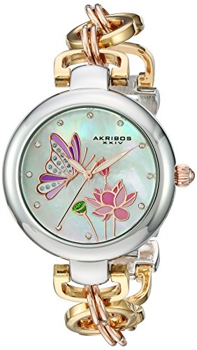 【中古】【未当て嵌める・未開封品】Akribos XXIV Women \u0027s Swarovski Crystal Landscapedホワイトマザーオブパールダイヤルツートンカラーチェーンリンクブレスレットウオッチak934tr