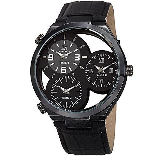 【中古】【未当て嵌める・未開封品】Joshua \u0026 Sons Triple Time Zone withシースルーダイヤルとブラックベゼルon Alligatorエン元締め本革ブラックストラップウォッチjx119bk