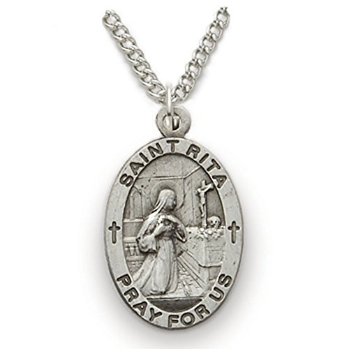 【中古】【未使用・未開封品】スターリングシルバー楕円形Saint Rita不可能の守護Cases Medal、3?/ 4インチ