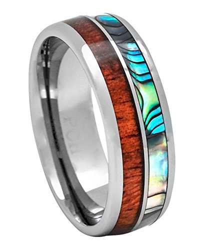 【中古】【未使用・未開封品】タングステンHawaiian Koa Wood and Abalone Inlayウェディングリングドームサイズ6?to 15|AJIMURA-SHOP