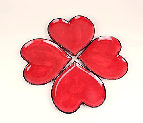 【中古】【未使用・未開封品】Happy Hearts Red Plates Set of 4