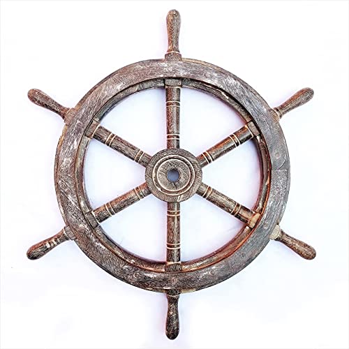 【中古】【未使用・未開封品】Nauticalアンティークホワイト木製Ship Wheel with Accentuated Grains???ホームデコレーション???Pirate子供部屋ギフト???Nagina Inte