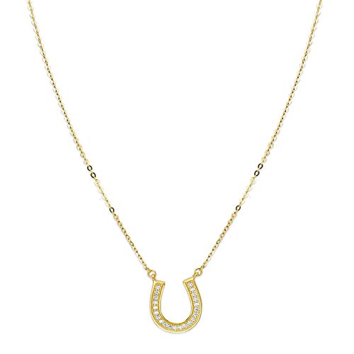 【中古】【未使用・未開封品】Wellingsale 14?KイエローゴールドポリッシュパヴェCZキュービックジルコニアLucky Horseshoeペンダントネックレス???17?\
