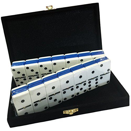 【中古】【未使用・未開封品】Domino Double Six - Blue & White Two Tone Tile Jumbo Tournament Size w/Spinners in Deluxe Velvet Case|AJIMURA-SHOP