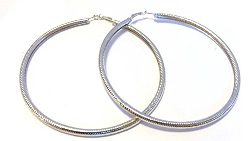 【中古】【未使用・未開封品】大きなフープイヤリングLinedシルバートーンフープイヤリングRound Puffy 4.25インチHoops|AJIMURA-SHOP