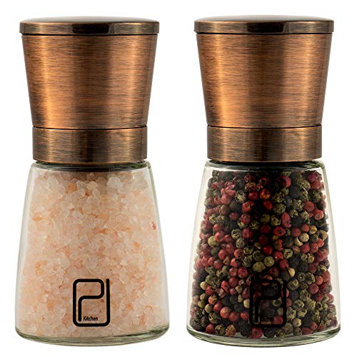 【中古】【未使用・未開封品】Premium Salt and Pepper Mill Set with Stand - Copper Stainless Steel Salt and Pepper Shakers - Ceramic Spice Grinder Adjustable Coarsen｜AJIMURA-SHOP