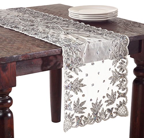 【中古】【未当て嵌める・未開封品】(41糎 x 180糎, Pewter) - NTB01 Hand Beaded Design Table Runner, 41糎 x 180糎 Oblong, Pewter