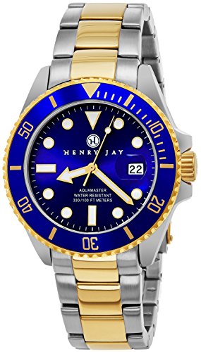 【中古】【未使用・未開封品】Henry Jay Mens 23K Gold Plated Two Tone Stainless Steel “Specialty Aquamaster” Professional Dive Watch|AJIMURA-SHOP