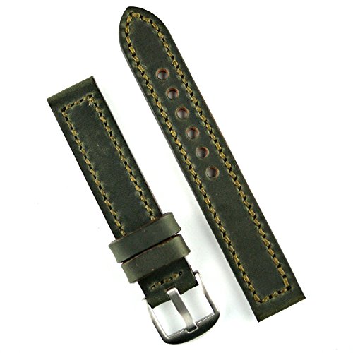 【中古】【未使用・未開封品】22?mm Green Horween Chromexcelビンテージレザー時計バンドストラップカーキステッチ(Large長)