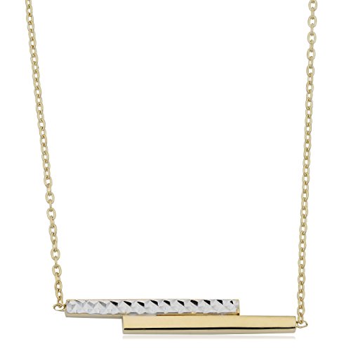【中古】【未使用・未開封品】Kooljewelry 10K ツートーンゴールド ダブルバー 長さ調節可能 ケーブルチェーンネックレス (最大18インチ)