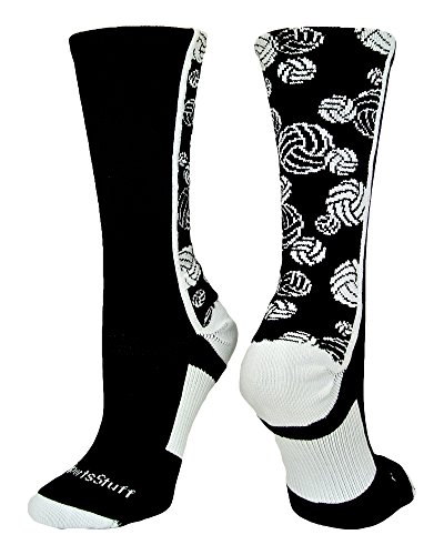 【中古】【未当て嵌める・未開封品】(Large, Black/White) - MadSportsStuff Crazy Volleyball Logo Crew Socks (multiple colours)