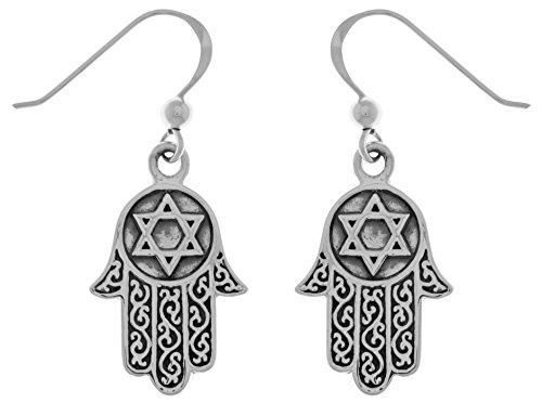 【中古】【未当て嵌める・未開封品】ジュエリートレンドスターリングシルバーフィリグリー手の聖母with Star of David Dangle Earrings