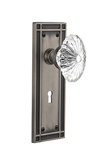 【中古】【未使用・未開封品】Nostalgic Warehouse ミッションプレート キーホール付き 楕円形 溝付き クリスタルガラスノブ プライバシー - 2.75インチ アンティークピュータ