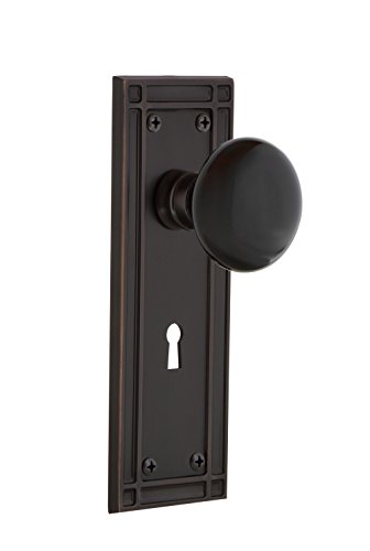 【中古】【未使用・未開封品】Nostalgic Warehouse Mission Plate with Keyhole Black Porcelain Knob, Privacy - 2.75", Timeless Bronze|AJIMURA-SHOP