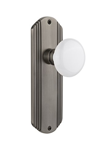 【中古】【未使用・未開封品】Nostalgic Warehouse Deco Plate with White Porcelain Door Knob, Privacy - 2.75\", Antique Pewter