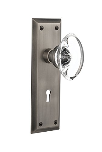 【中古】【未使用・未開封品】Nostalgic Warehouse New York Plate with Keyhole Oval Clear Crystal Glass Knob, Passage - 2.75", Antique Pewter｜AJIMURA-SHOP