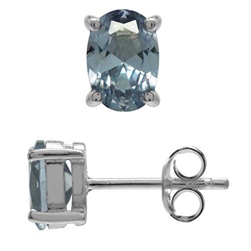 【中古】【未使用・未開封品】Silvershake 7x5mm 楕円形ジェムストーン ホワイトゴールドメッキ 925スターリングシルバー スタッドピアス
