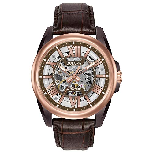 【中古】【未使用・未開封品】Bulova 98A165 メンズステンレスブラウンレザーバンドブラウンスケルトンは、スマートウォッチダイヤル|AJIMURA-SHOP