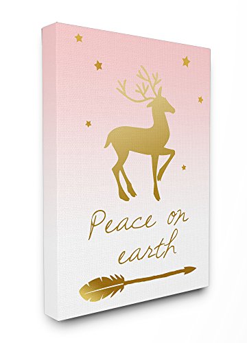 【中古】【未使用・未開封品】Stupellホーム飾りサンゴとゴールドPeace on Earthとトナカイストレッチキャンバス壁アート、16?x 1.5?X 20?, Proudly Made in USA