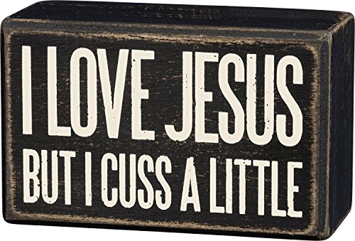 【中古】【未使用・未開封品】Primitives by Kathy スモール 2.5インチ x 4インチ 木製ボックスサイン Love Jesus but I Cuss A Little｜AJIMURA-SHOP