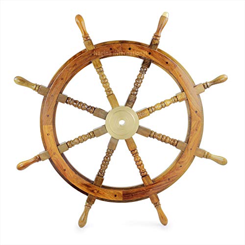 【中古】【未当て嵌める・未開封品】Nautical Wooden Ship Wheel with navigational金管楽器旗がしら| Captain \u0027s Pirateホームインテリア| Nagina International 30 Inches brscapsw05
