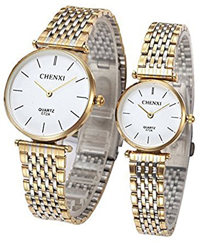 【中古】【未使用・未開封品】クラシックスタイルシルバー色Goldenステンレススチール彼と彼女ペアWrist Watchesゴールドセットの2｜AJIMURA-SHOP