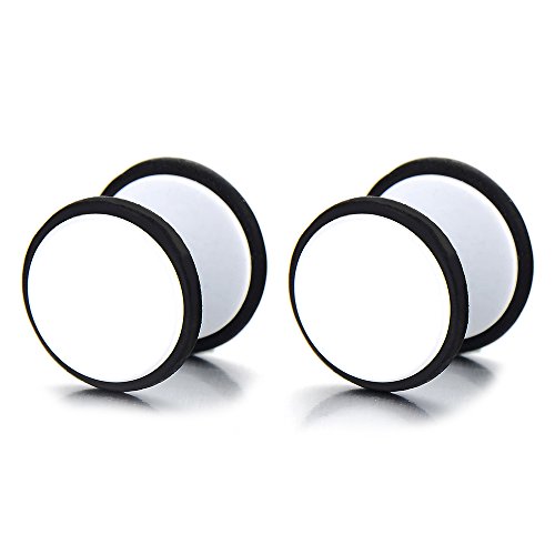 【中古】【未使用・未開封品】(Wide:11MM) - 2pcs White Screw Stud Earrings Men Women, Steel Cheater Fake Ear Plugs Gauges Illusion Tunnel