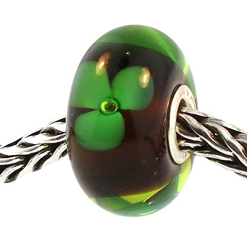 【中古】【未使用・未開封品】本物のTrollbeads Glass 61325 グリーンフラワー