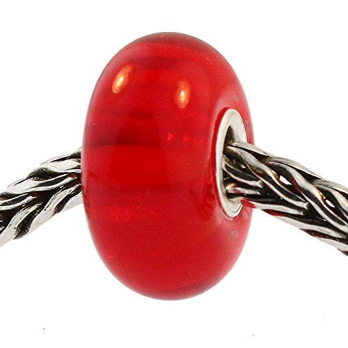 【中古】【未使用・未開封品】本物のTrollbeads Glass 61363 レッドストライプ